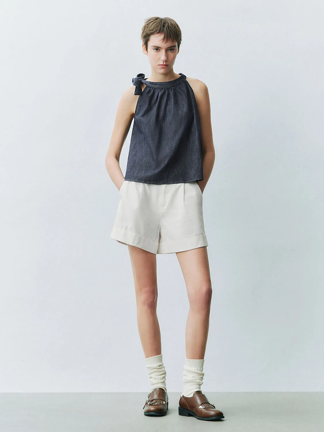 Halter Neck Sleeveless Denim Shirts sold by Urban Revivo product image thumbnail 4