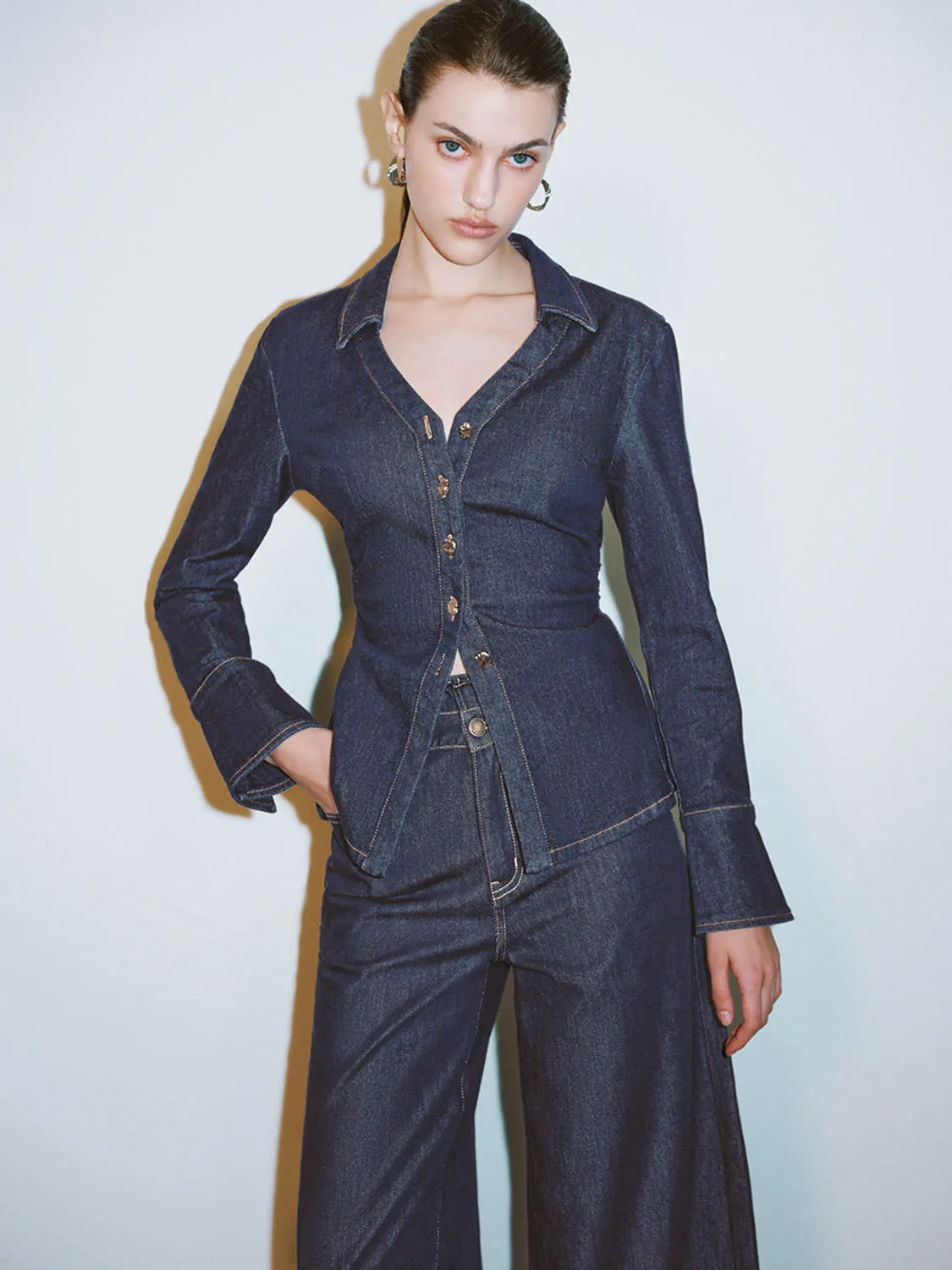 Wide Lapel Denim Shirts sold by Urban Revivo