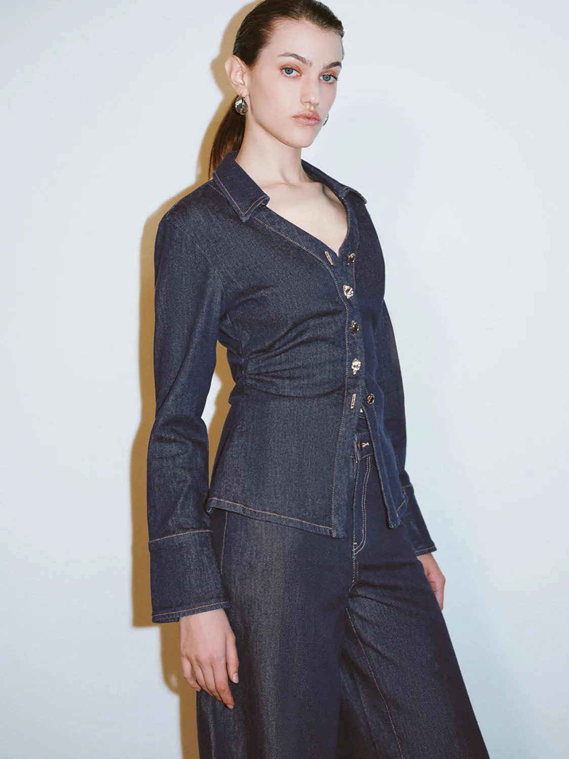 Wide Lapel Denim Shirts sold by Urban Revivo product image thumbnail 4