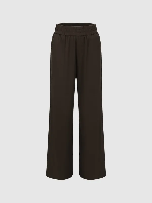 Knitted Fabric Long Wide-Leg Pants sold by Urban Revivo