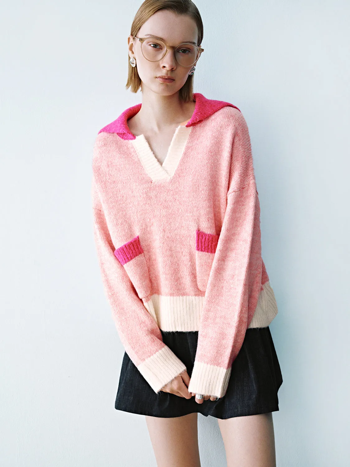 Lapel Knitted Long Sleeve T-Shirts sold by Urban Revivo