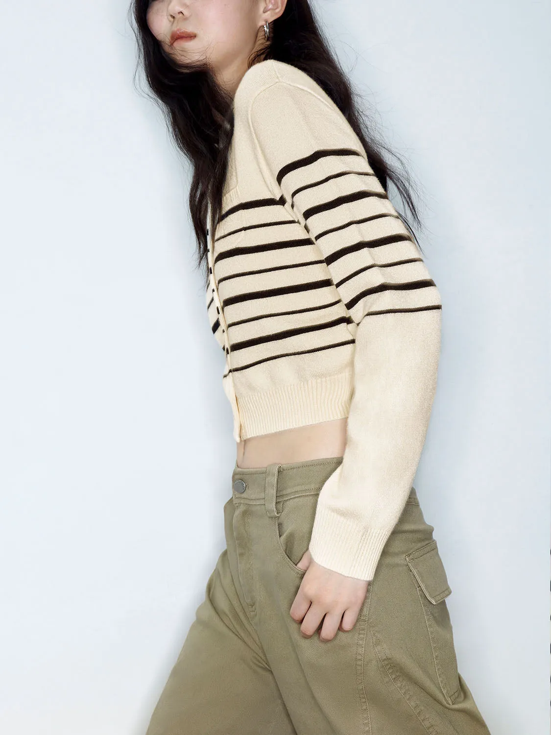 Striped Crew Neck Knitted Cardigans sold by Urban Revivo product image thumbnail 3