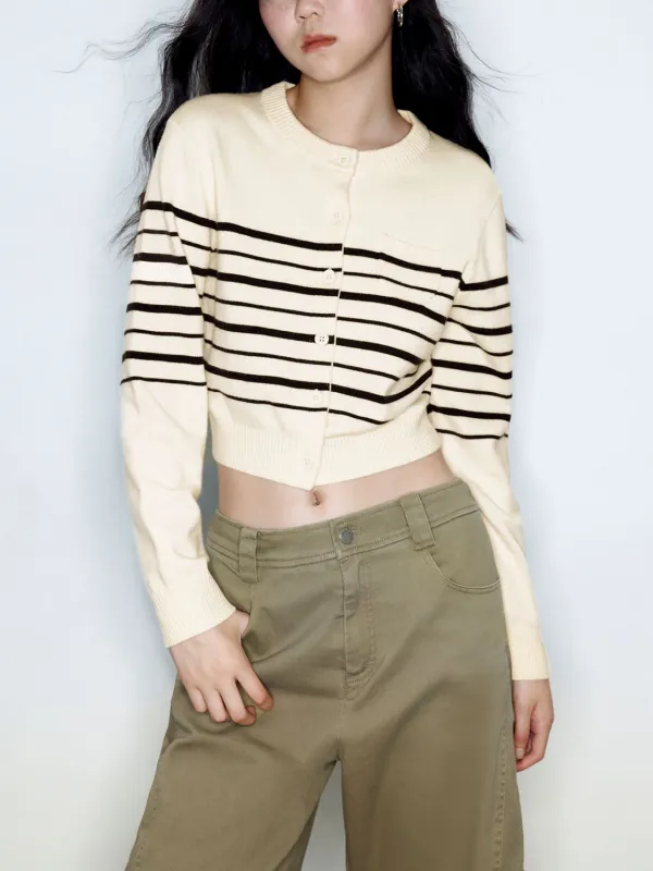 Striped Crew Neck Knitted Cardigans sold by Urban Revivo