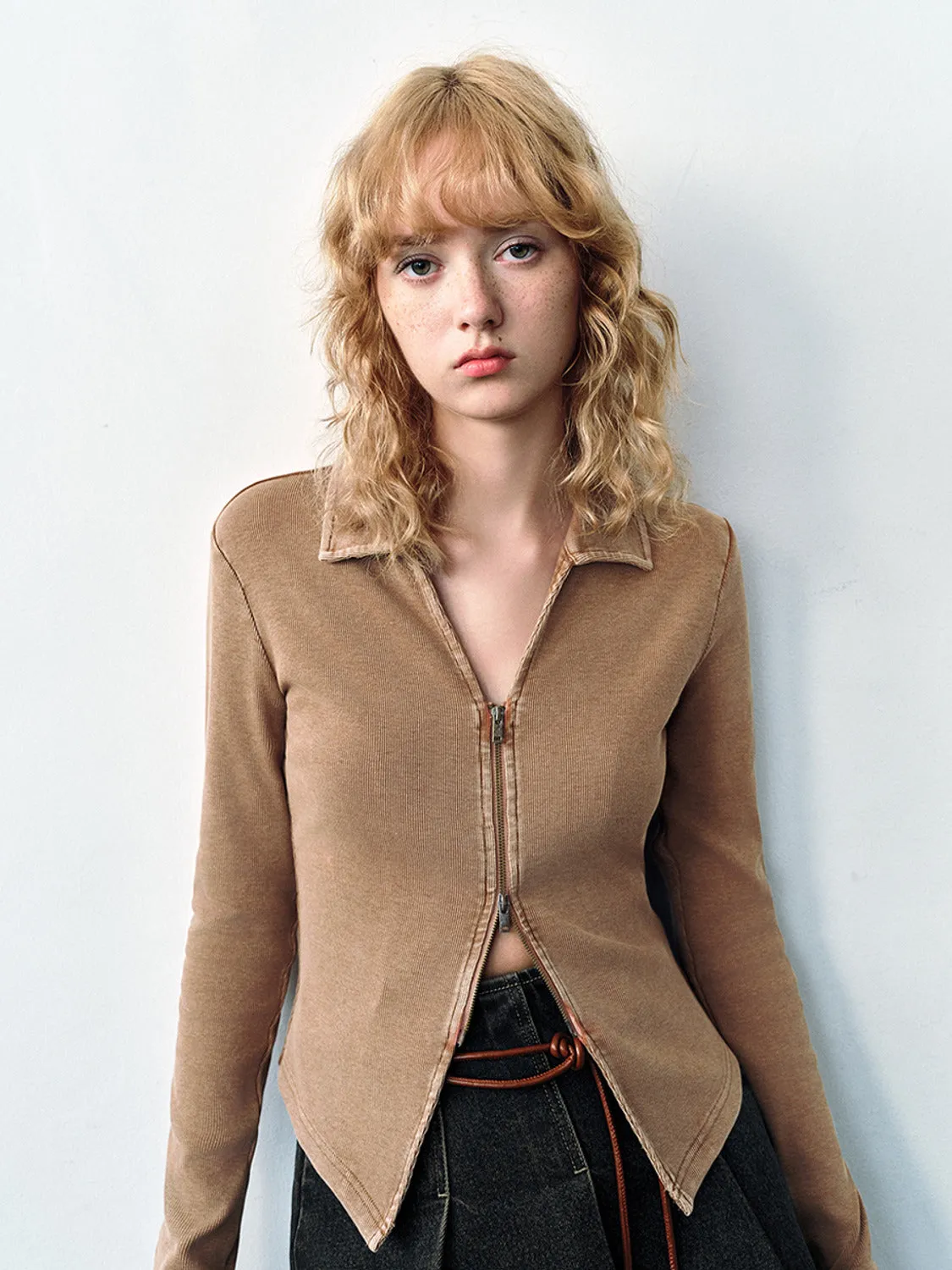 Zipper Front Skinny Shirt sold by Urban Revivo product image thumbnail 2