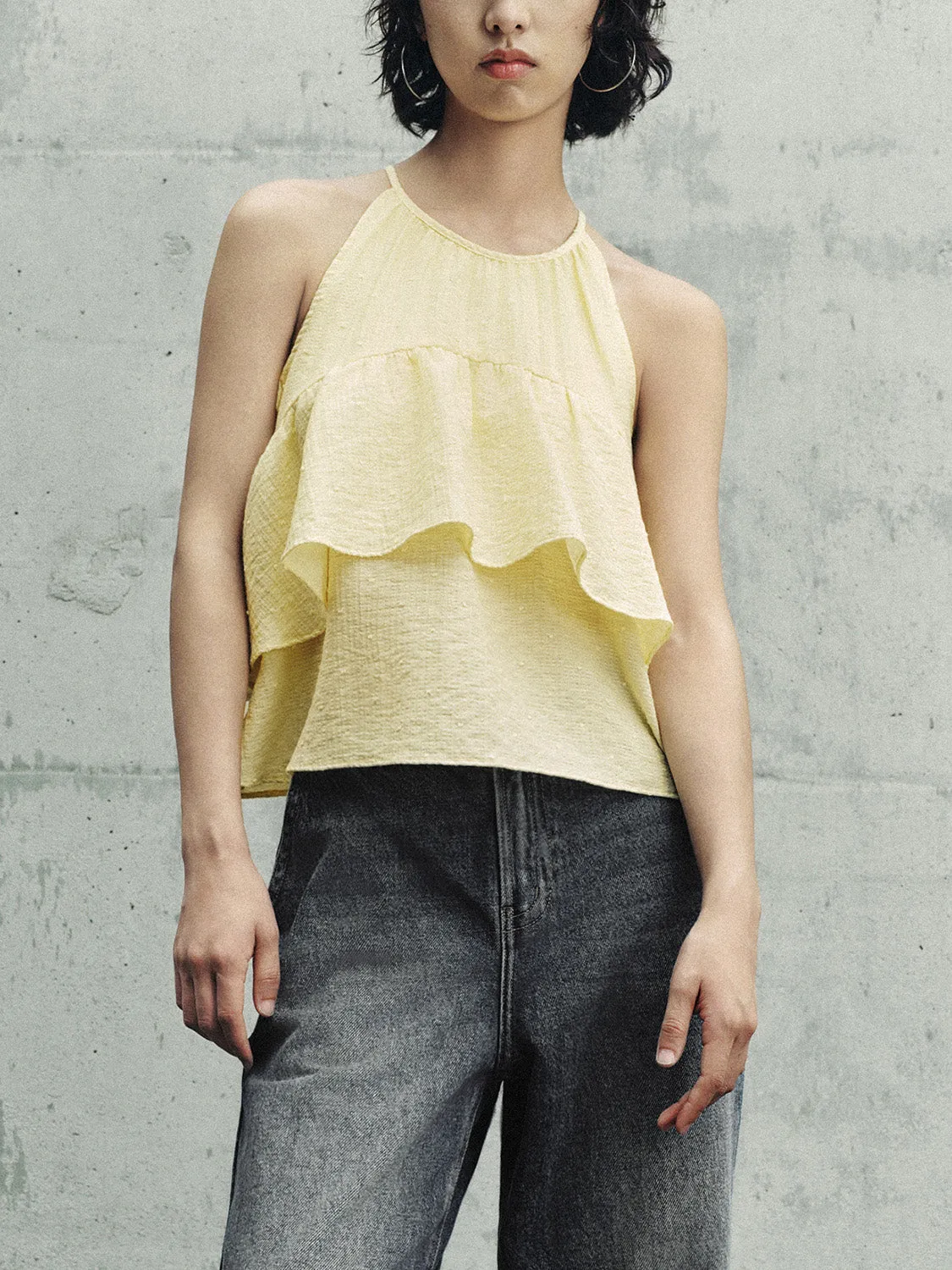 Halter Neck Ruffle Hem Overhead Shirts sold by Urban Revivo