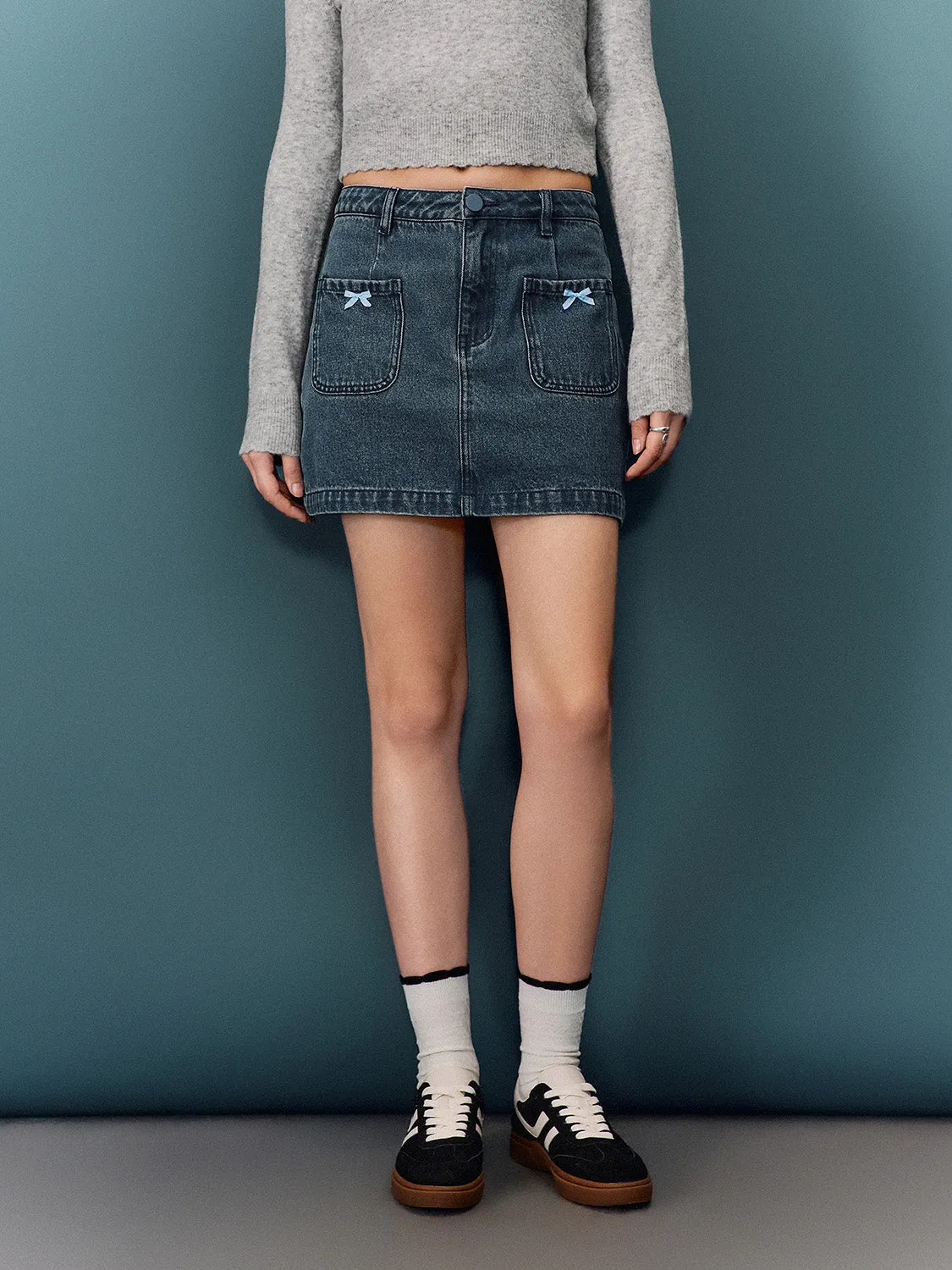 Bow Accent Denim Mini Skirts sold by Urban Revivo product image thumbnail 2