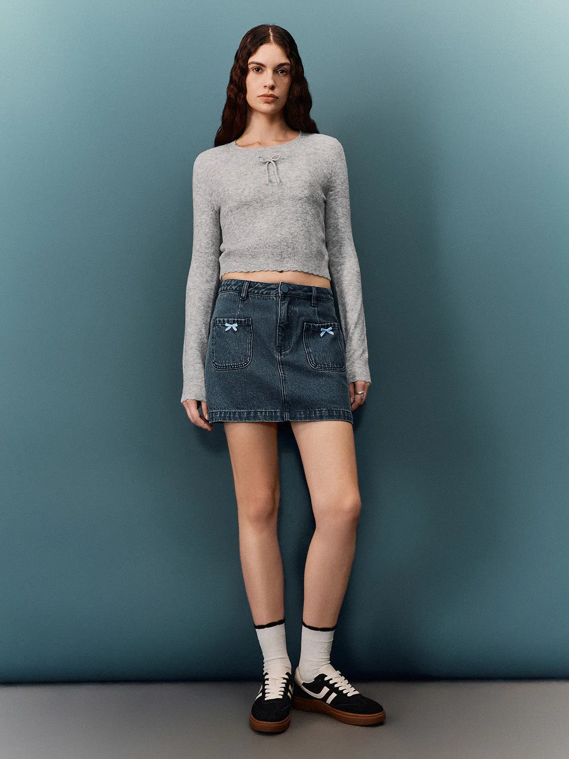 Bow Accent Denim Mini Skirts sold by Urban Revivo product image thumbnail 5