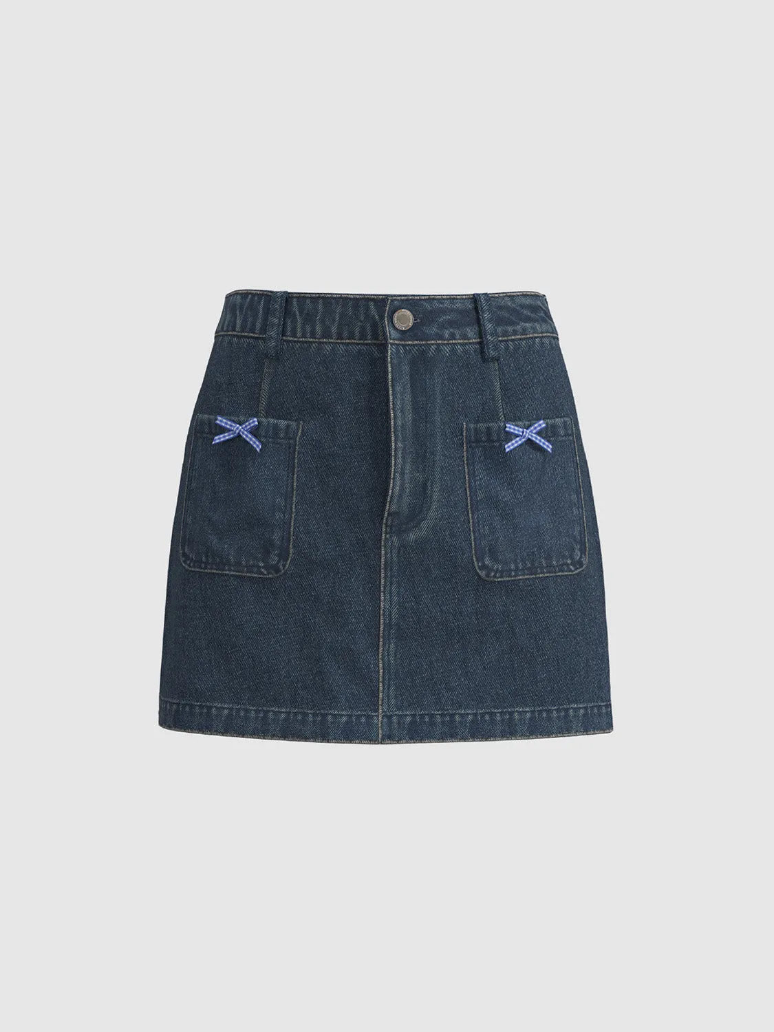 Bow Accent Denim Mini Skirts sold by Urban Revivo