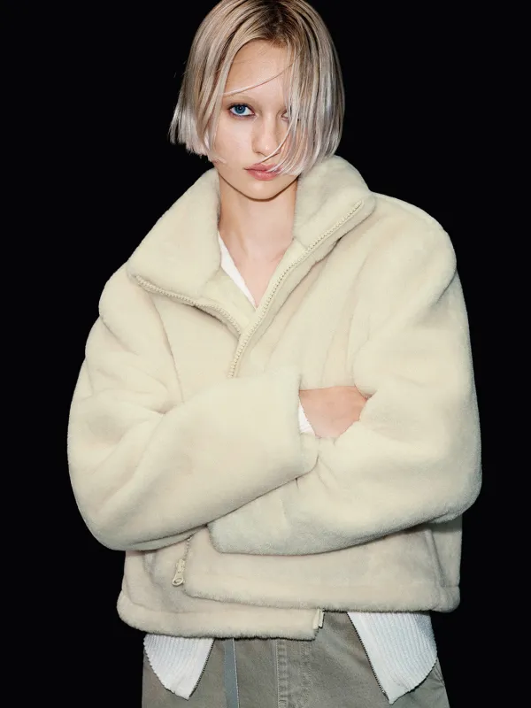 Fluffy High Collar Loose Jackets sold by Urban Revivo