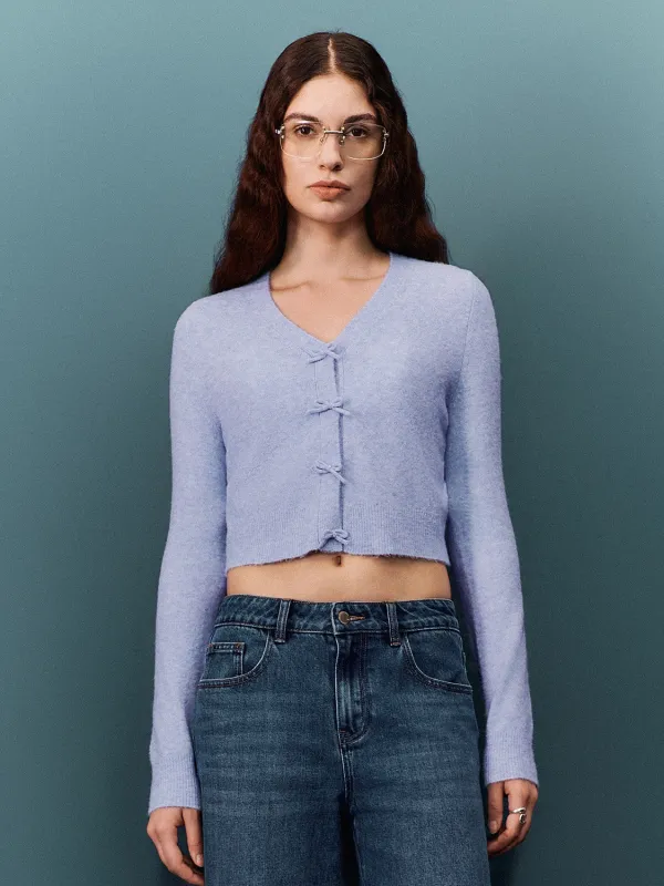 Cropped Bow Decor Knitted Cardigans sold by Urban Revivo