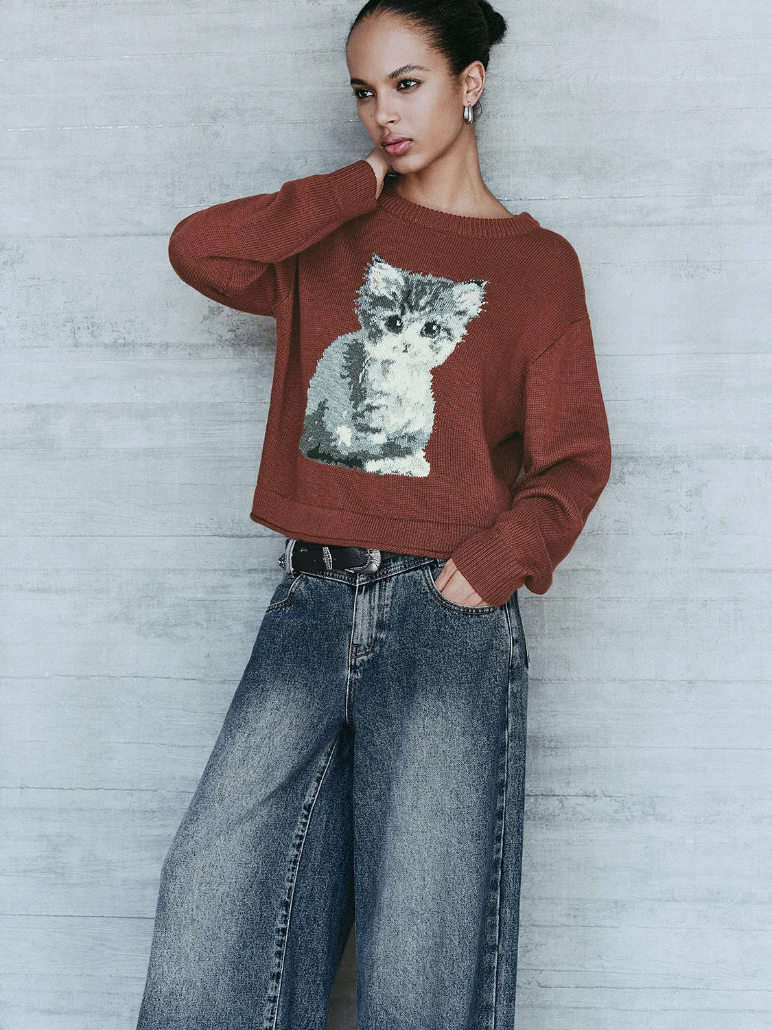 Kitten Printed Knitted T-Shirts sold by Urban Revivo product image thumbnail 2