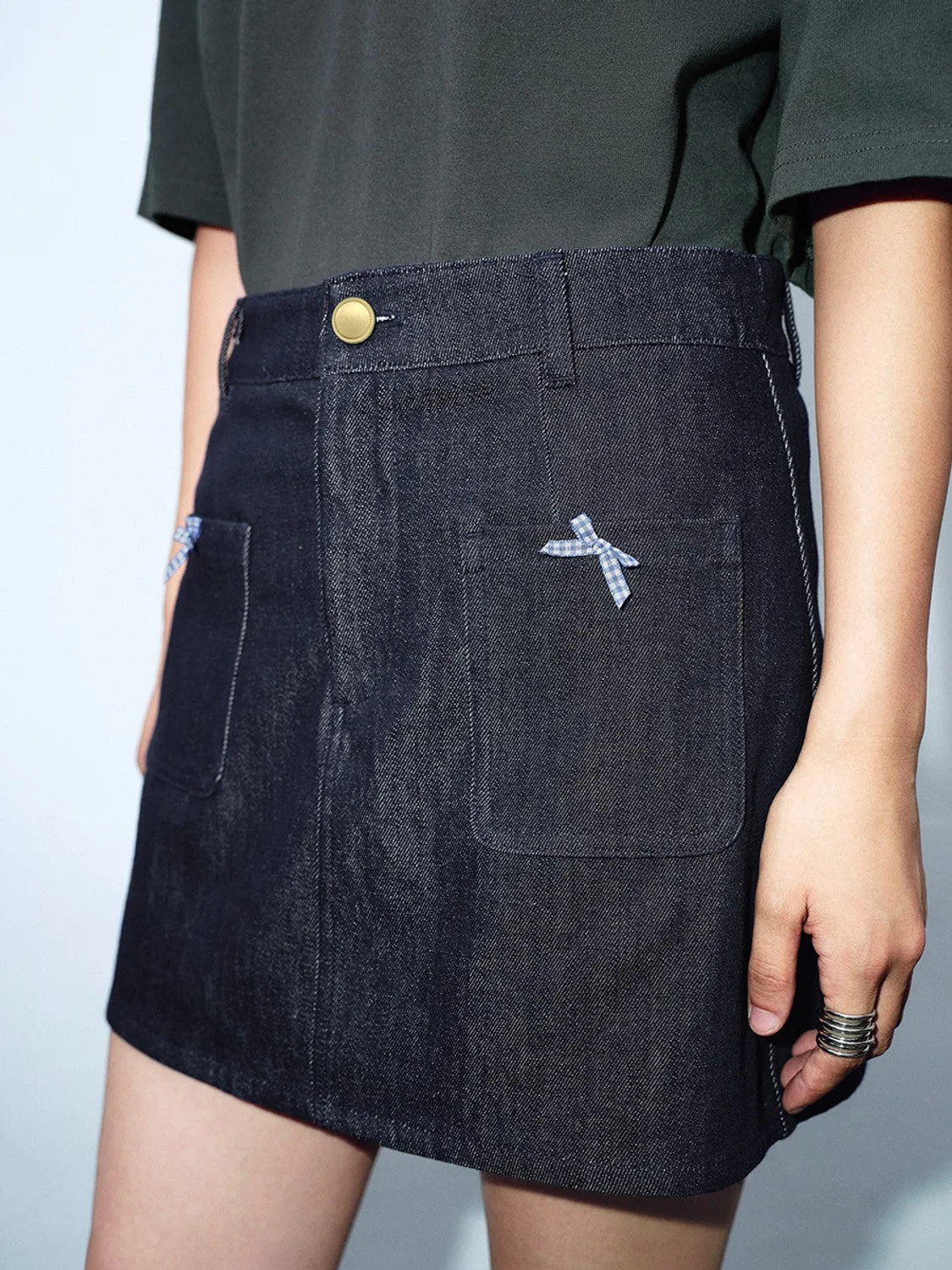 Bow Decor Denim Skirts sold by Urban Revivo product image thumbnail 4
