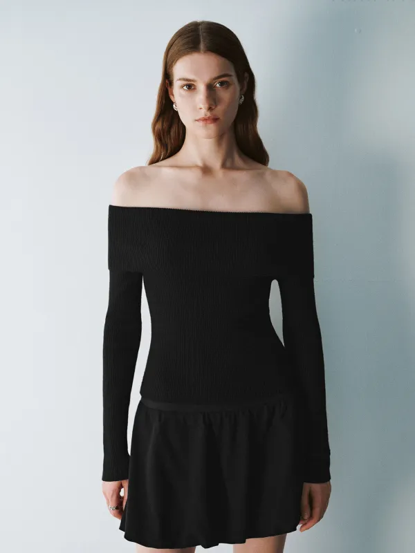 Off-Shoulder Skinny Knitted T-Shirts sold by Urban Revivo