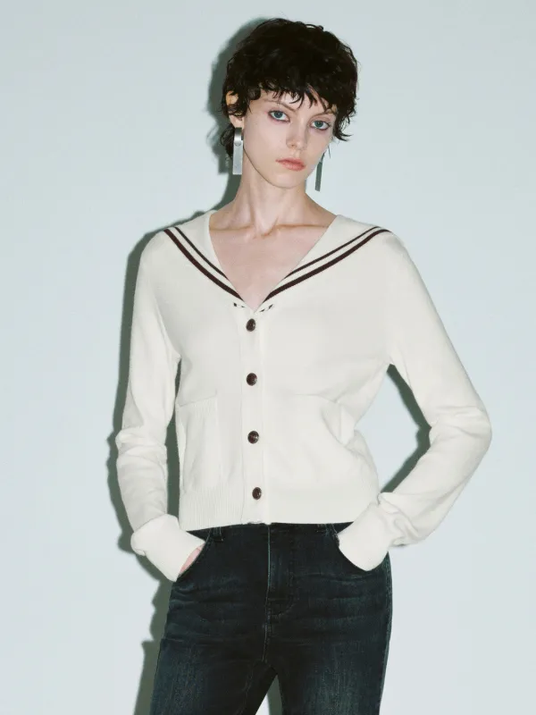 Sailor Collar Neck Knitted Cardigan sold by Urban Revivo