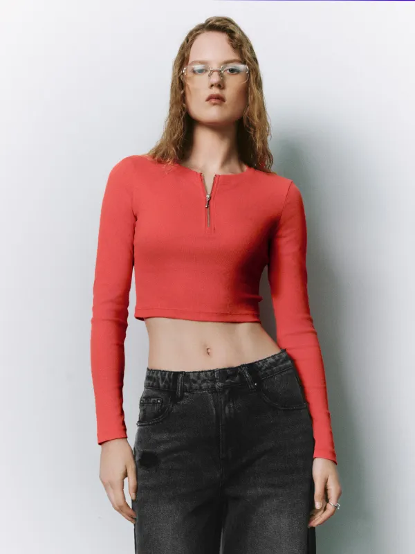 Zip Half Placket Skinny T-Shirt made by Urban Revivo