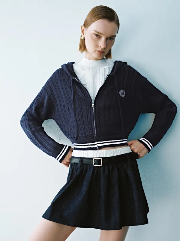 Zipper Front Hooded Knitted Cardigan sold by Urban Revivo