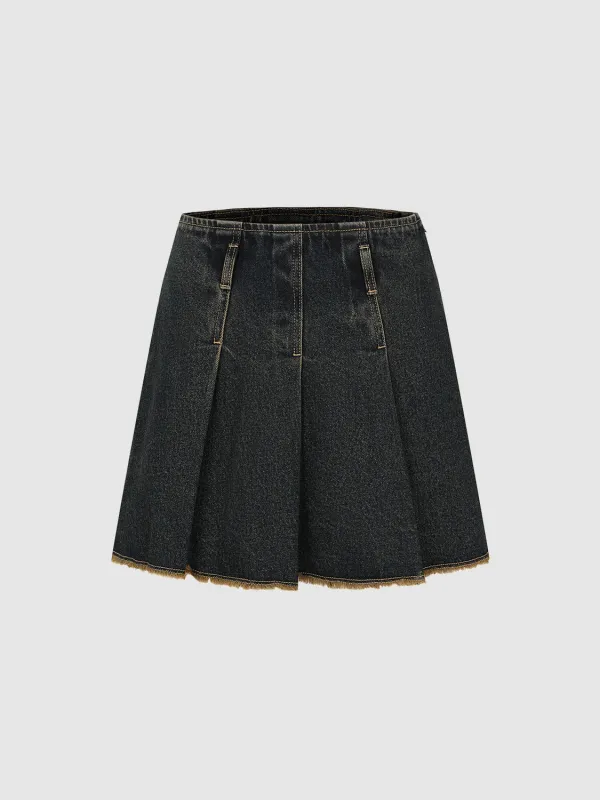 Raw Hem Mini Denim Skirt sold by Urban Revivo