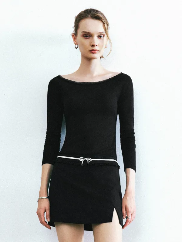 Bow Neck Skinny T-Shirt sold by Urban Revivo