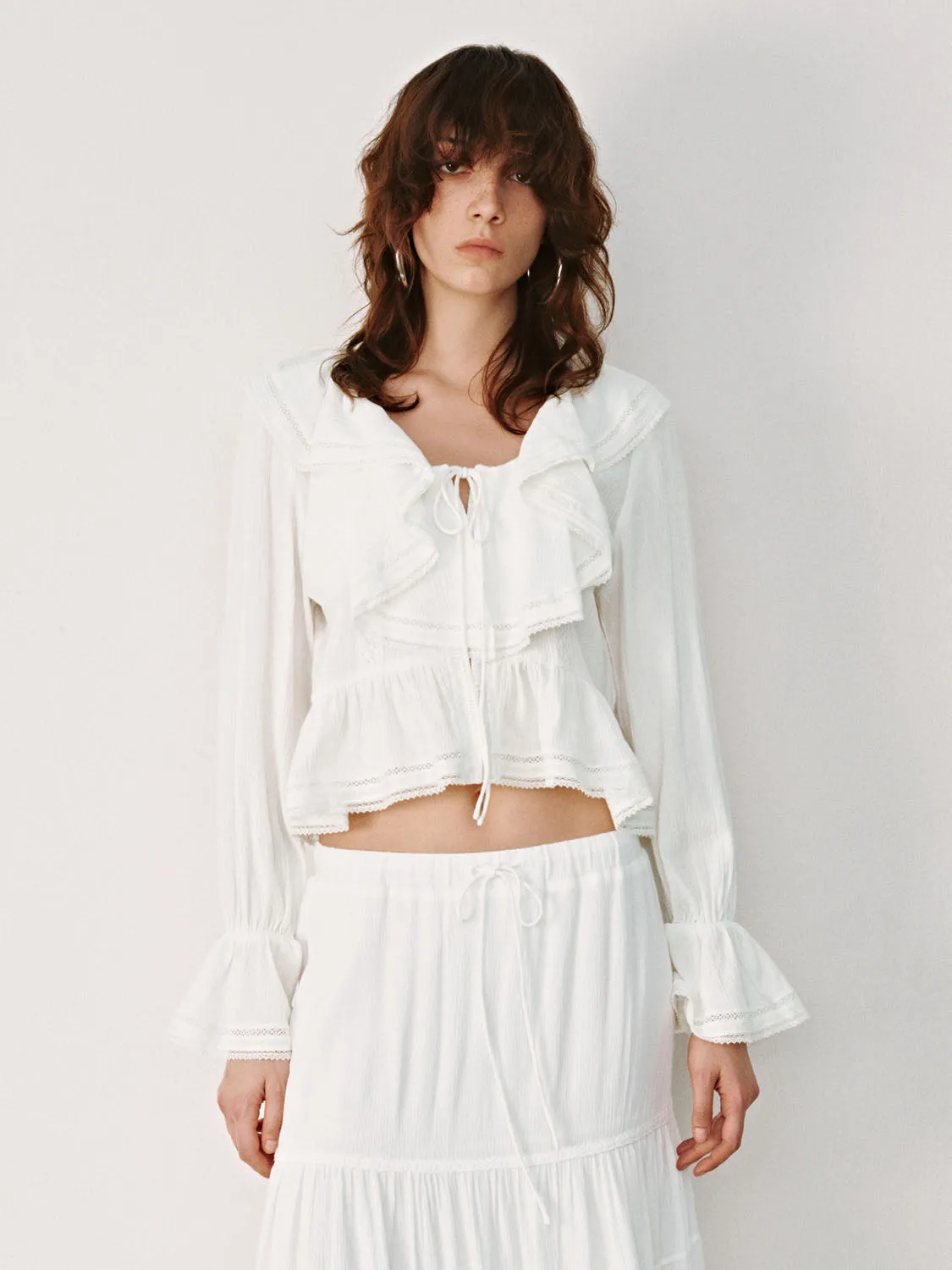 Ruffle Hem Long Sleeve Shirts sold by Urban Revivo