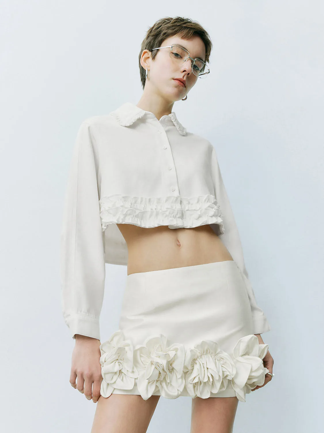 Ruffle Hem Denim Shirts sold by Urban Revivo