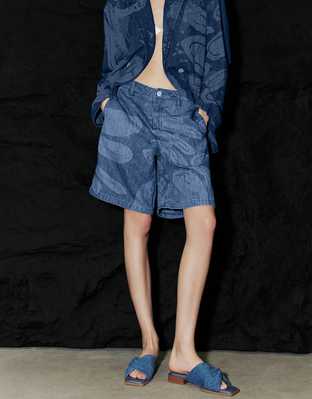 Printed Denim Shorts sold by Urban Revivo product image thumbnail 3