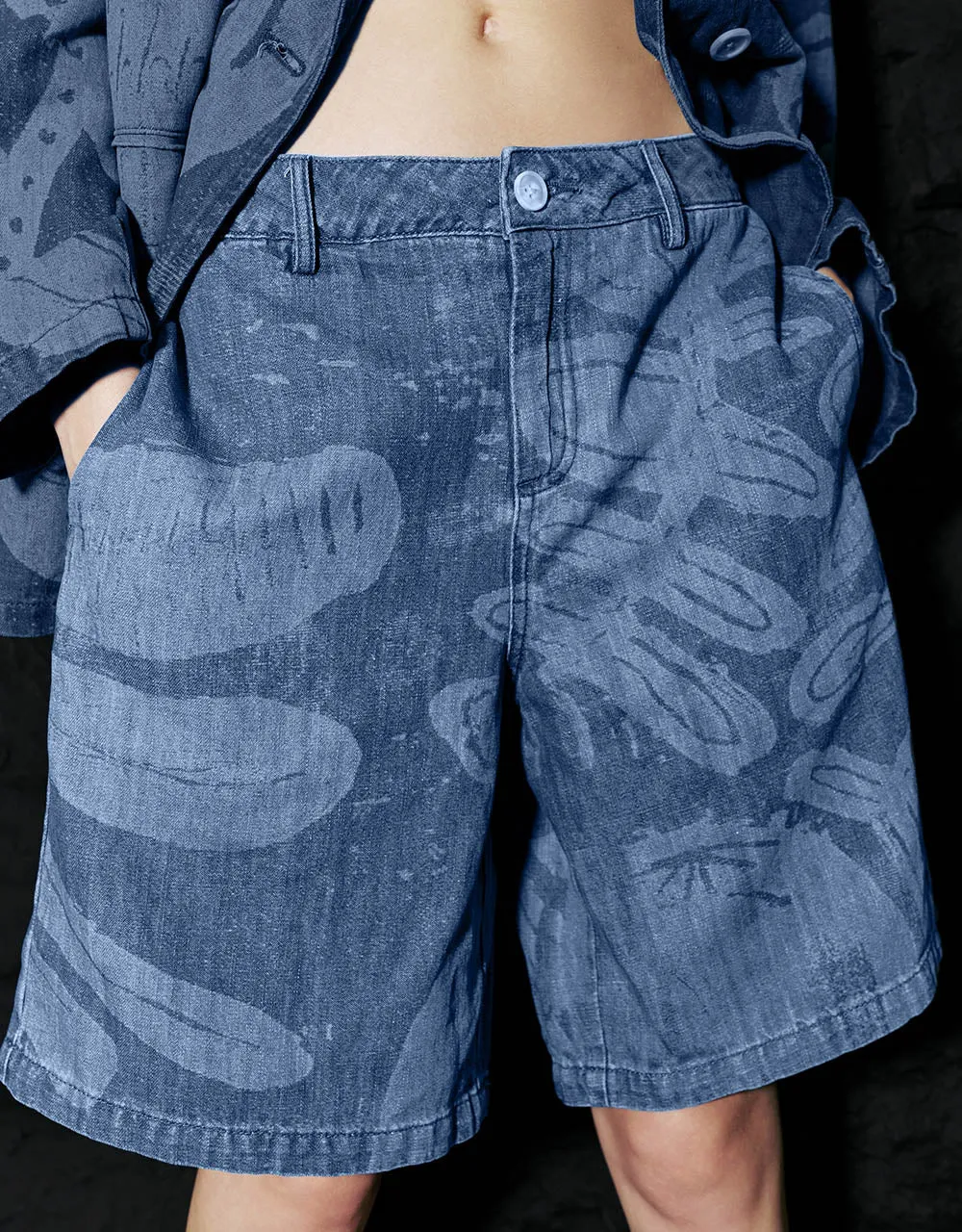 Printed Denim Shorts sold by Urban Revivo product image thumbnail 5