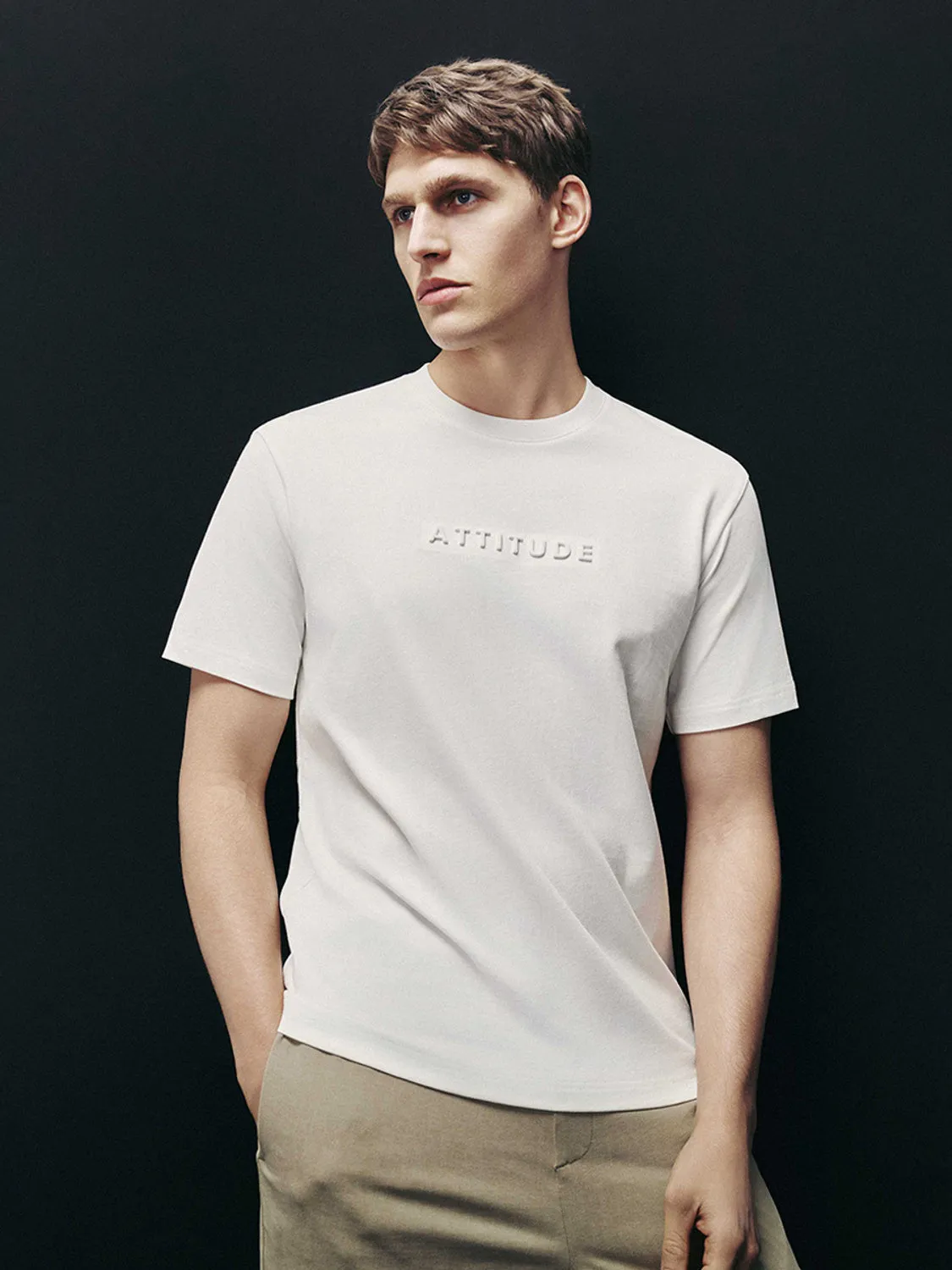 Letter Embossed Crew Neck Loose T-Shirt sold by Urban Revivo