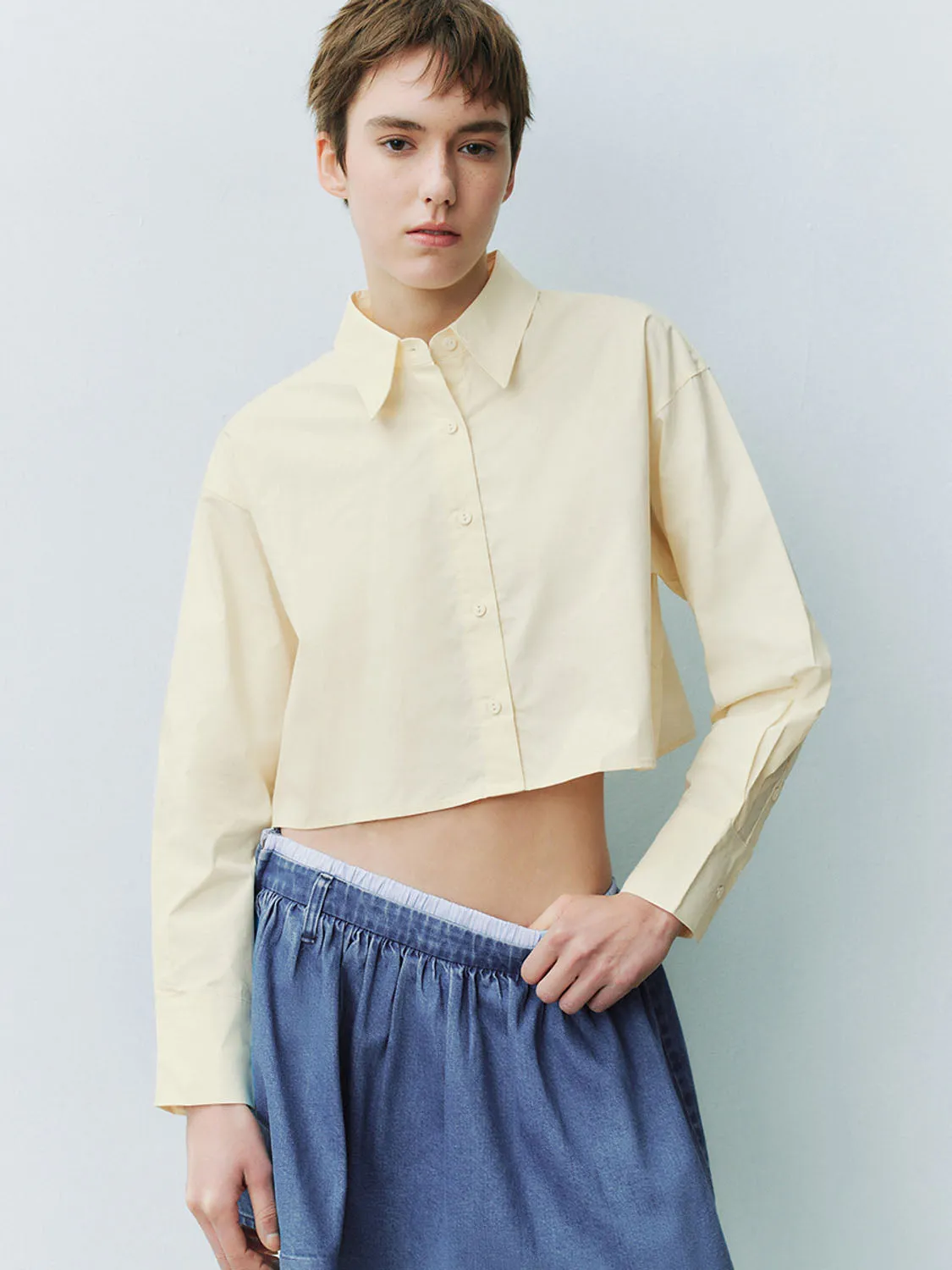 Cropped Shirt Collar Shirts sold by Urban Revivo