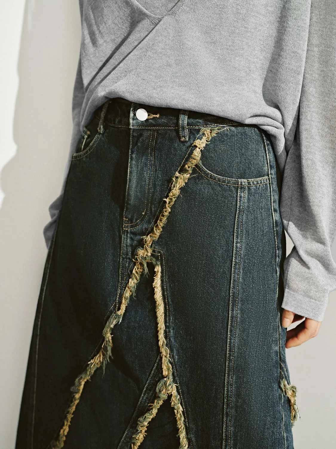 Raw Edge Denim Skirts sold by Urban Revivo product image thumbnail 4