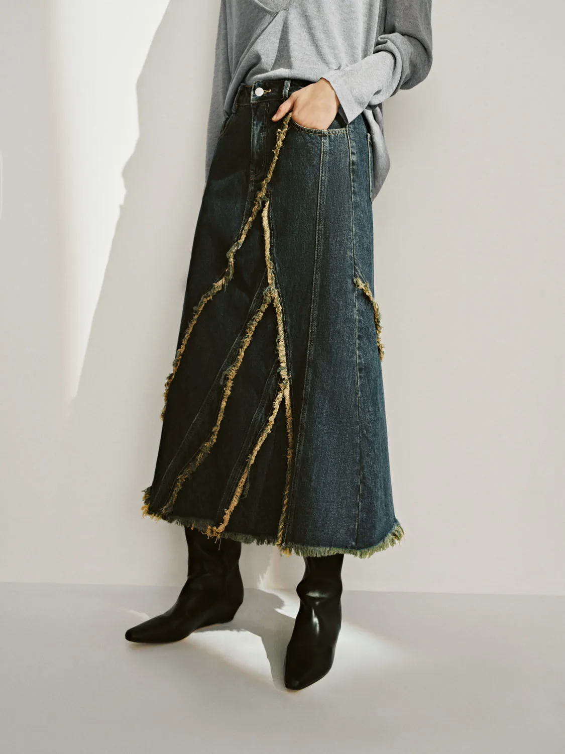 Raw Edge Denim Skirts sold by Urban Revivo product image thumbnail 3