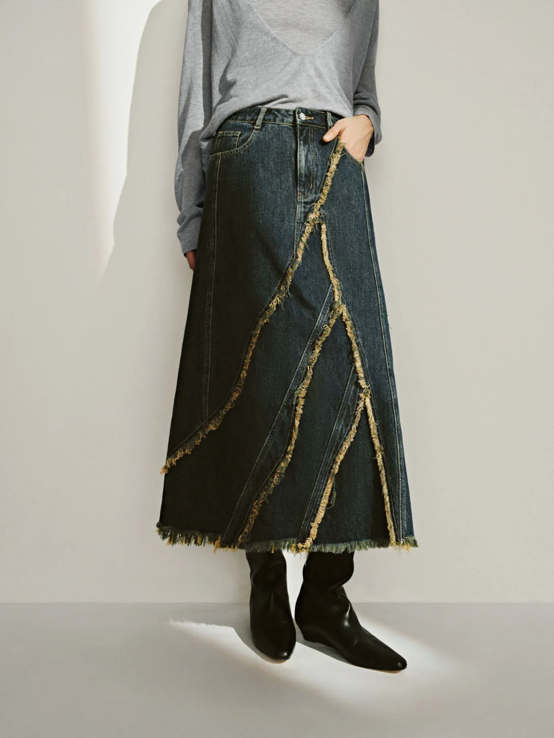 Raw Edge Denim Skirts sold by Urban Revivo product image thumbnail 2