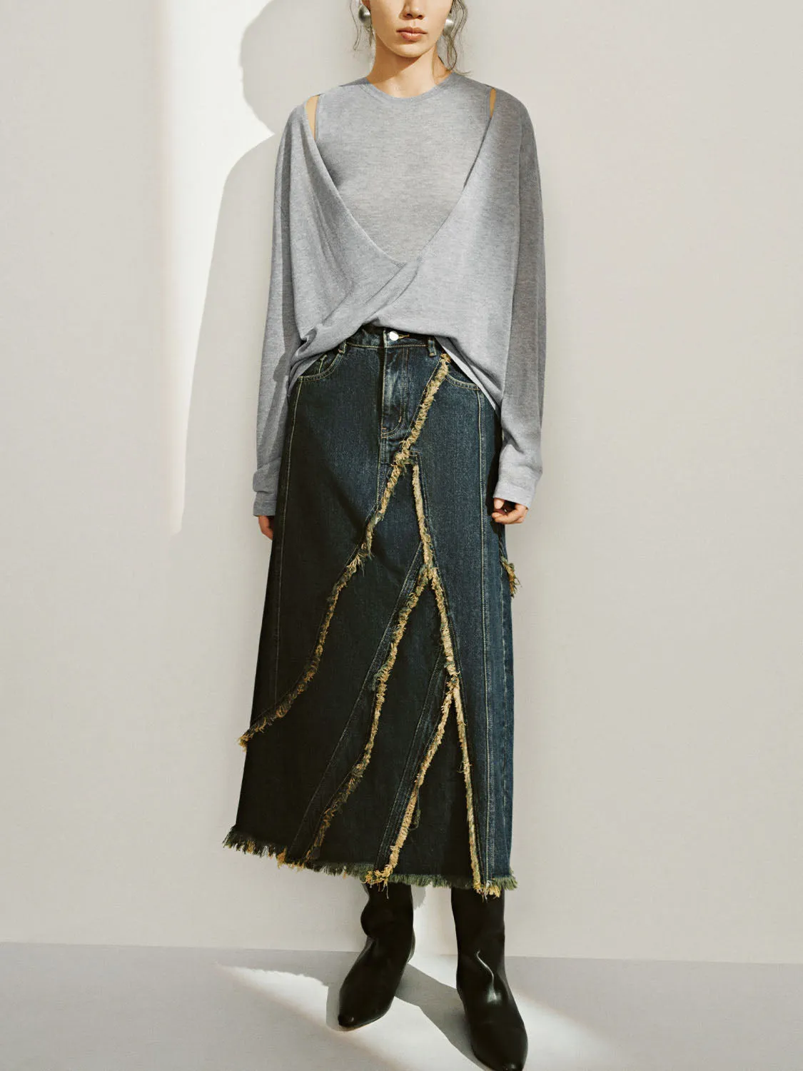 Raw Edge Denim Skirts sold by Urban Revivo product image thumbnail 5