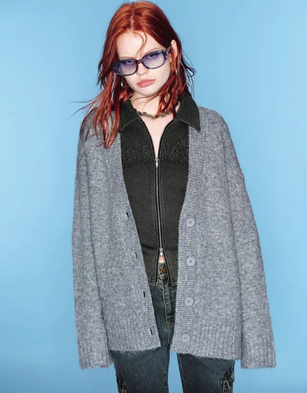 Drop Shoulder Sleeve V-Neck Knitted Cardigan sold by Urban Revivo