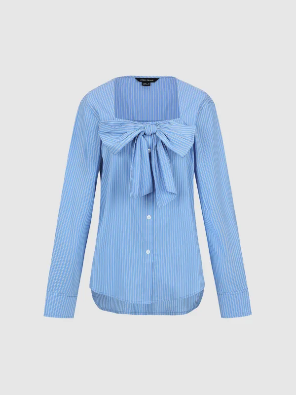 Striped Bow Decor Overhead Shirt sold by Urban Revivo