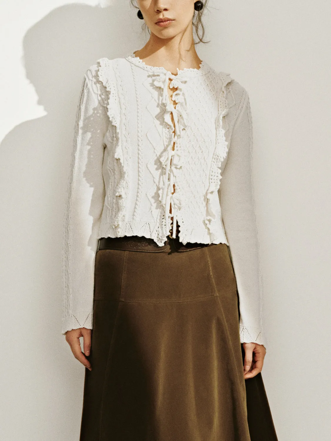 Lace Up Front Knitted Cardigans sold by Urban Revivo