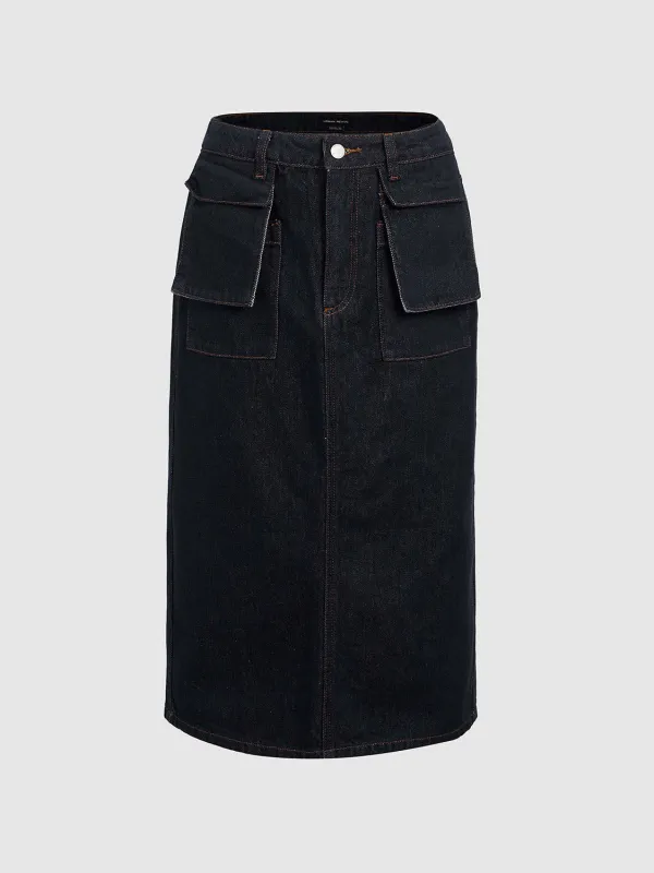 Flap Pocket Denim Skirts sold by Urban Revivo