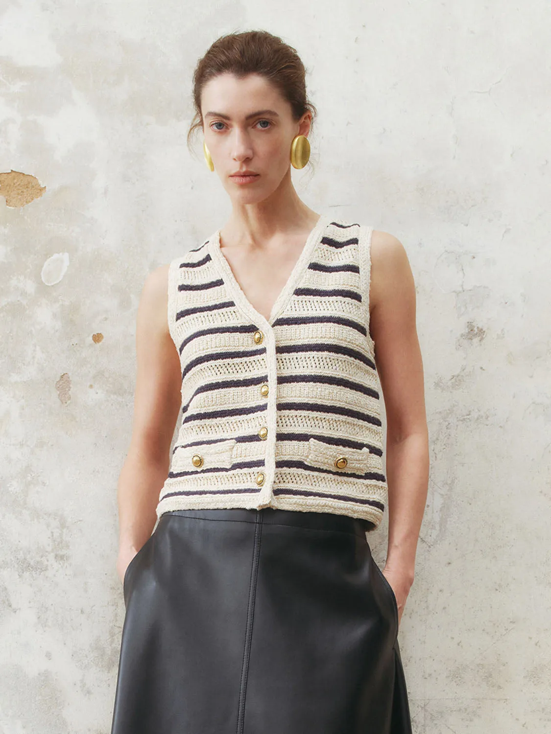 Striped Knitted Waistcoats sold by Urban Revivo