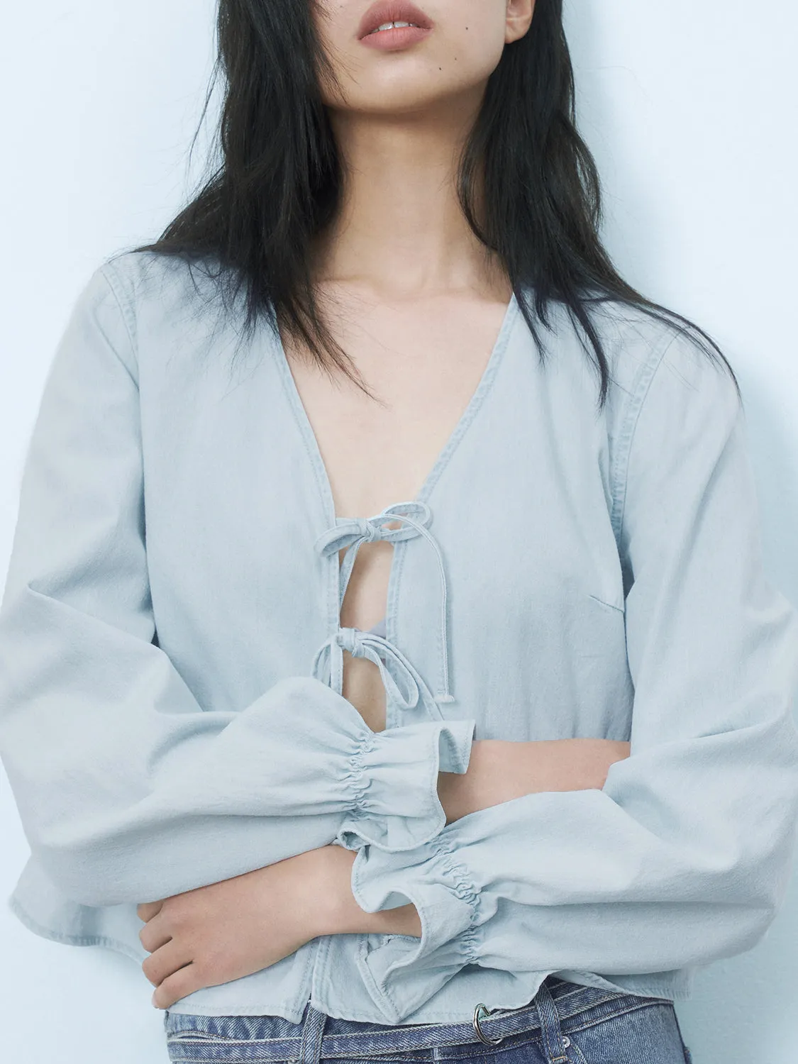 V-Neck Lace Up Shirts sold by Urban Revivo product image thumbnail 5