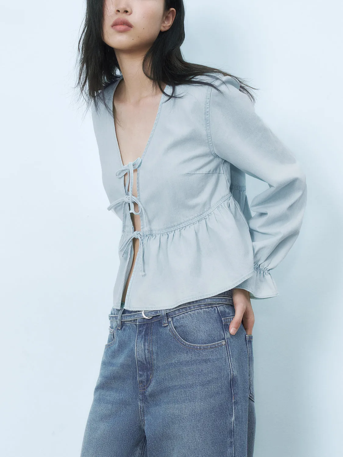 V-Neck Lace Up Shirts sold by Urban Revivo product image thumbnail 3