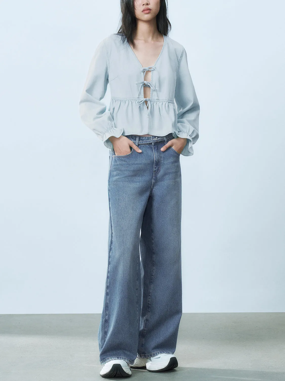 V-Neck Lace Up Shirts sold by Urban Revivo product image thumbnail 4