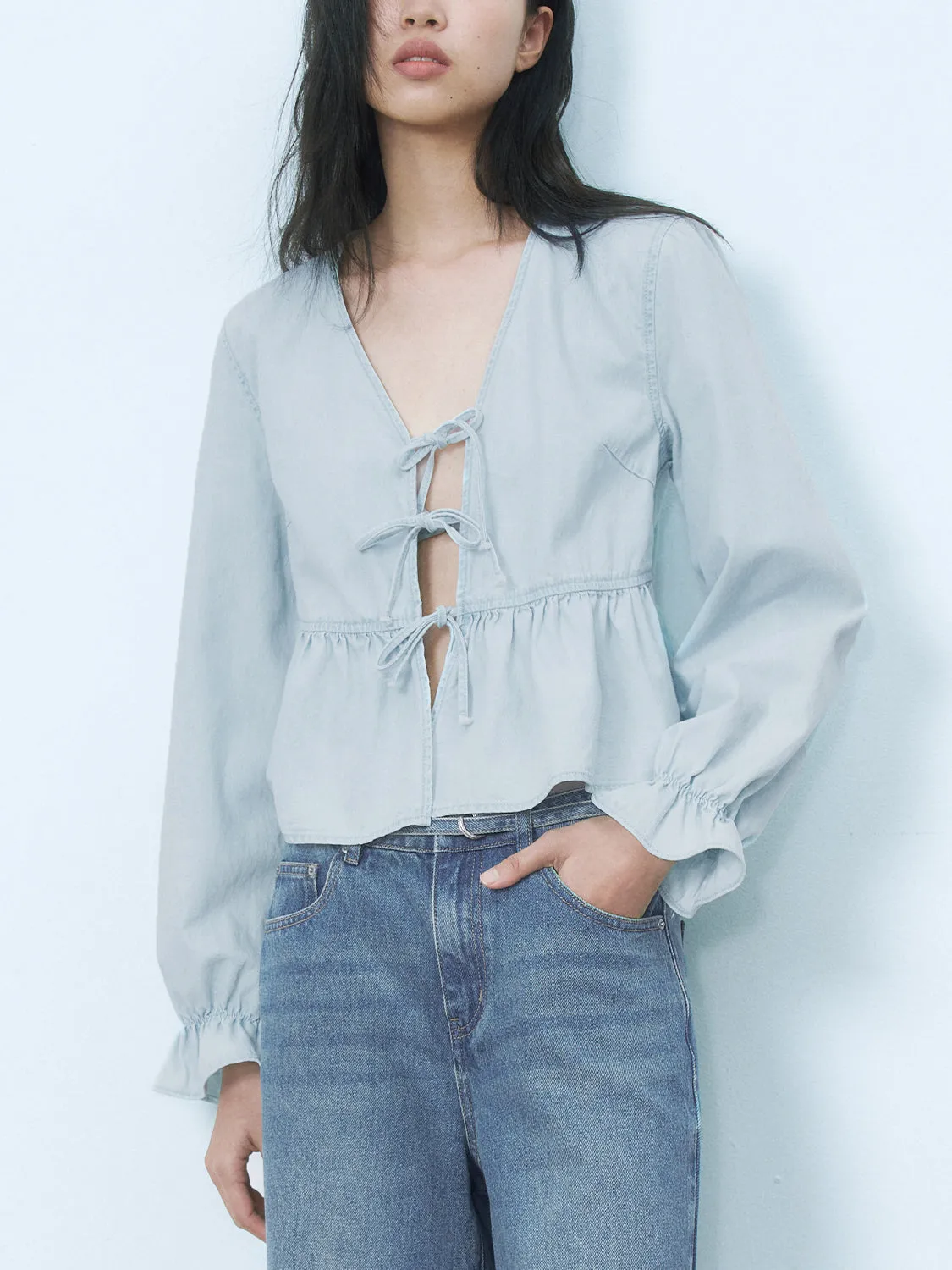 V-Neck Lace Up Shirts sold by Urban Revivo