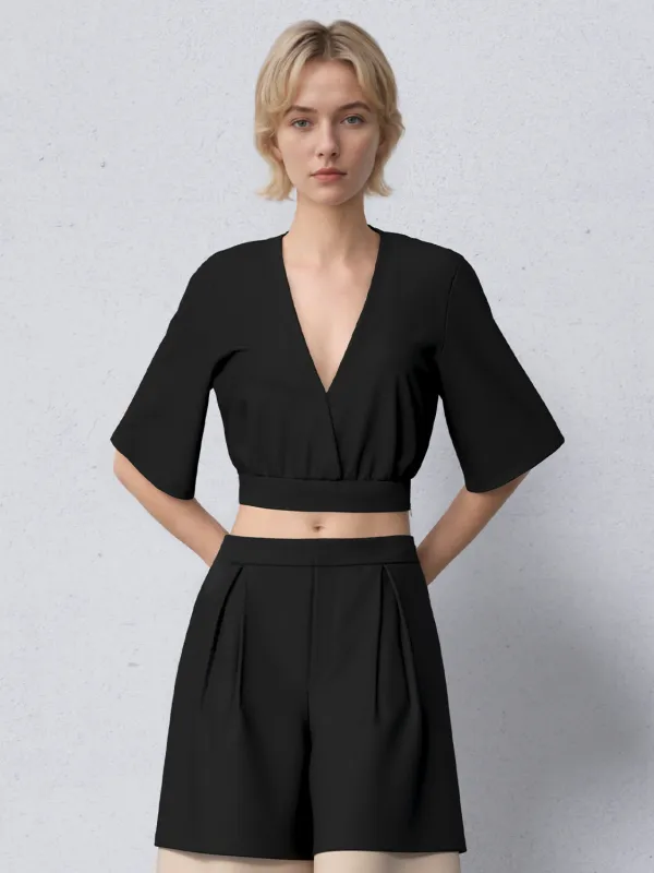 V-Neck Half Sleeve Cropped Blouses sold by Urban Revivo