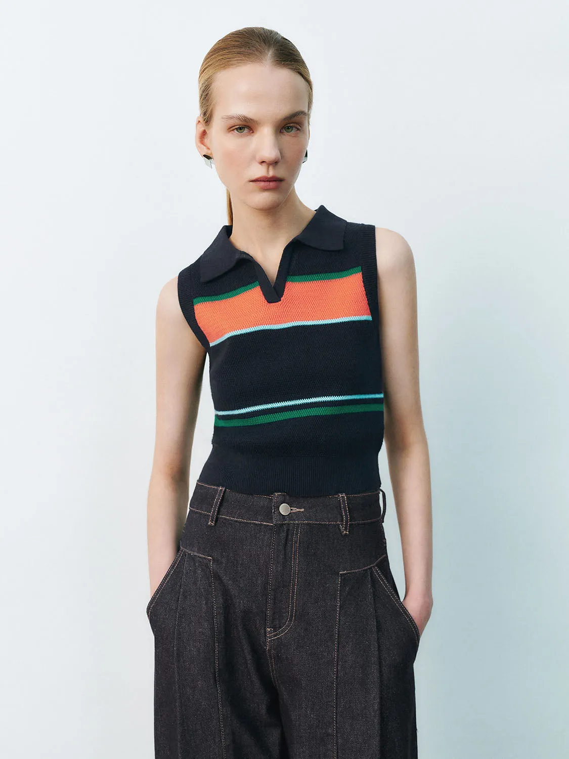 Color Block Knitted Sleeveless T-Shirts sold by Urban Revivo