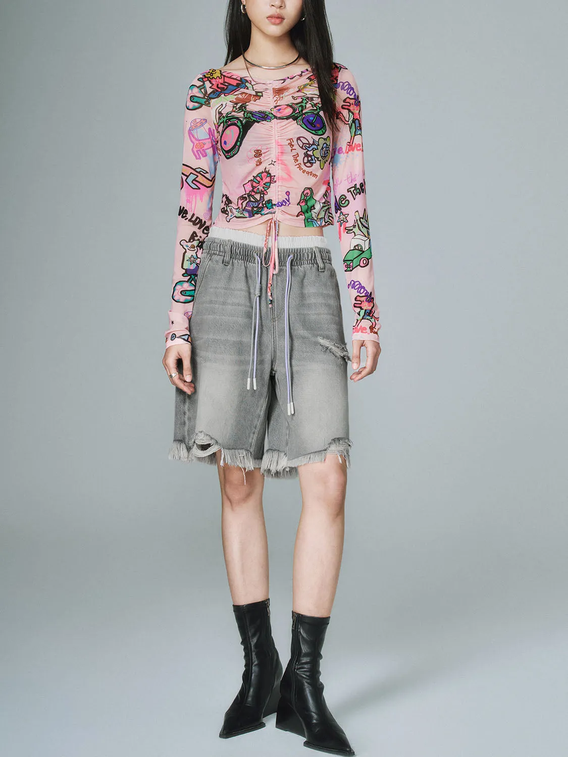 Drawstring Denim Shorts sold by Urban Revivo product image thumbnail 5