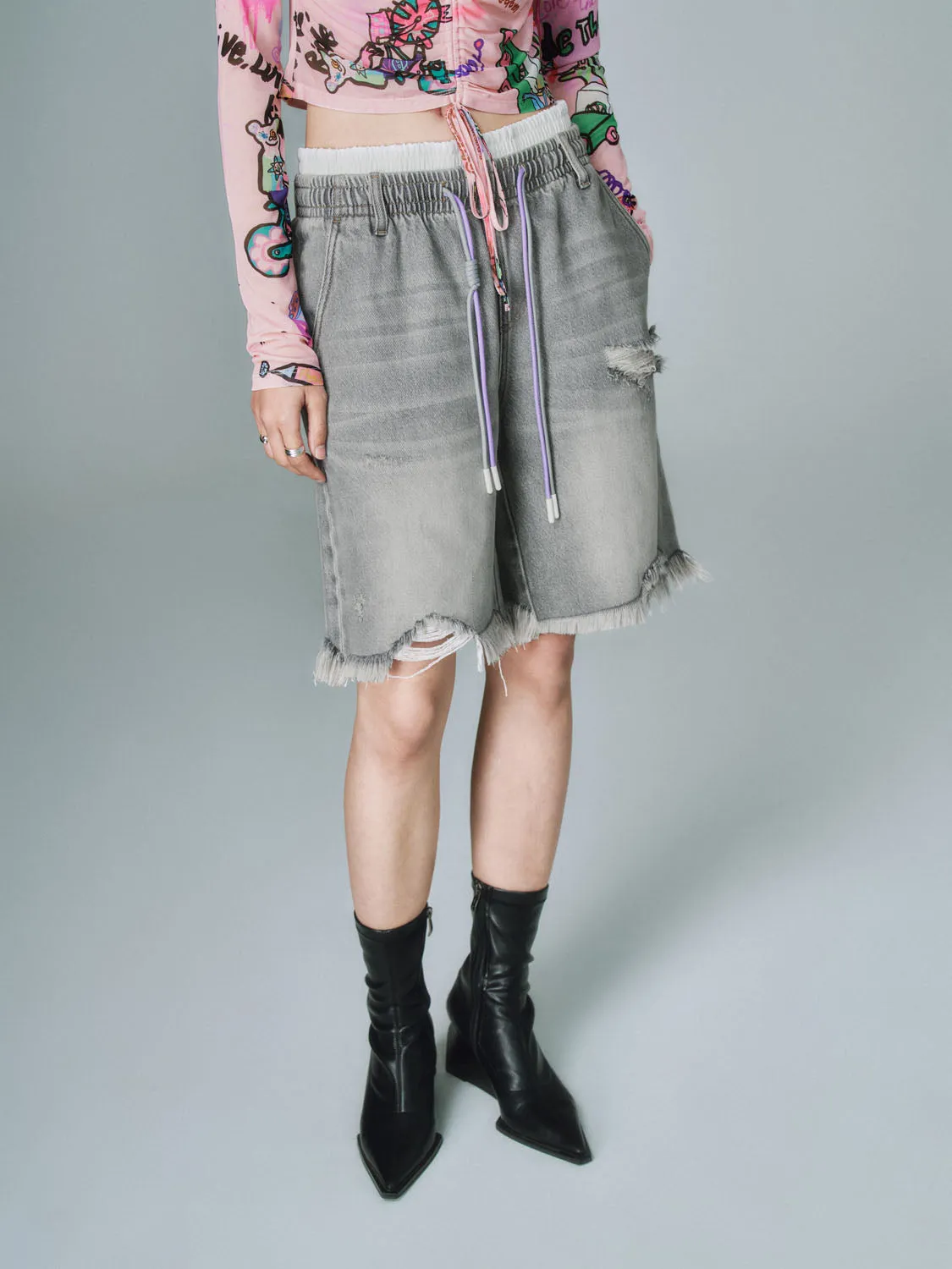 Drawstring Denim Shorts sold by Urban Revivo product image thumbnail 3