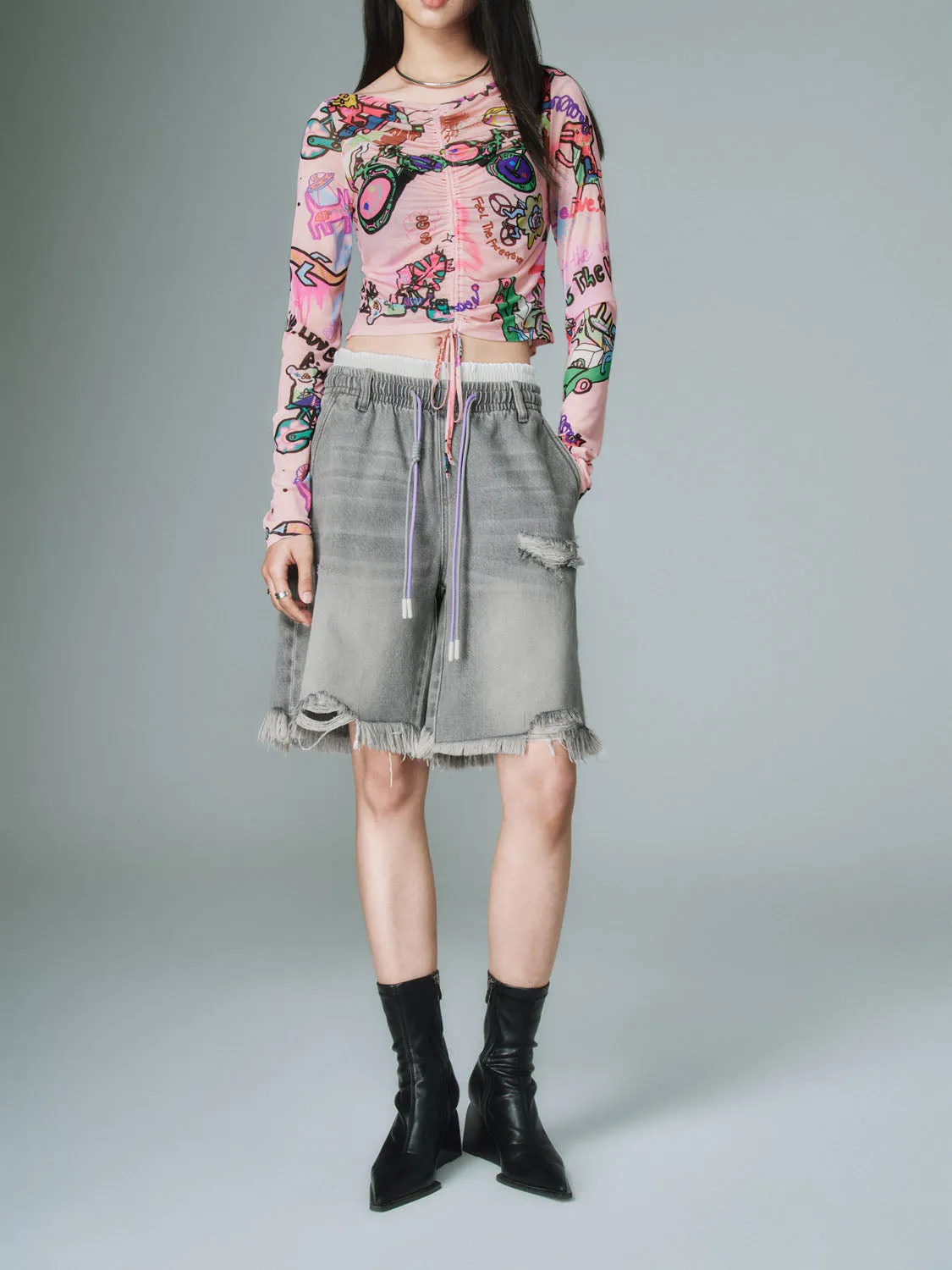 Drawstring Denim Shorts sold by Urban Revivo product image thumbnail 2