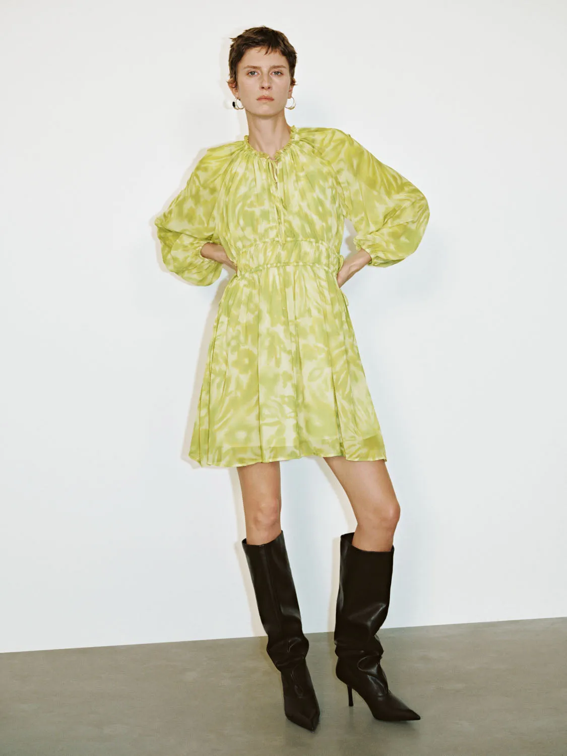 Printed Shirred A-Line Dresses sold by Urban Revivo