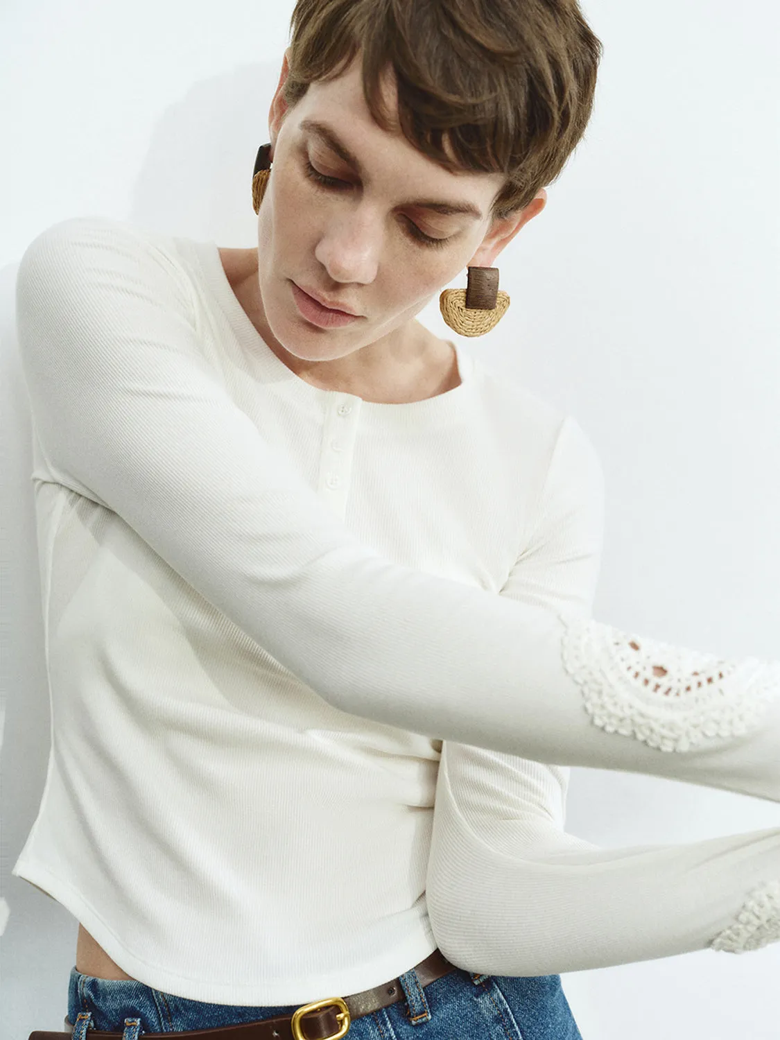 Crochet Design Skinny T-Shirts sold by Urban Revivo product image thumbnail 5