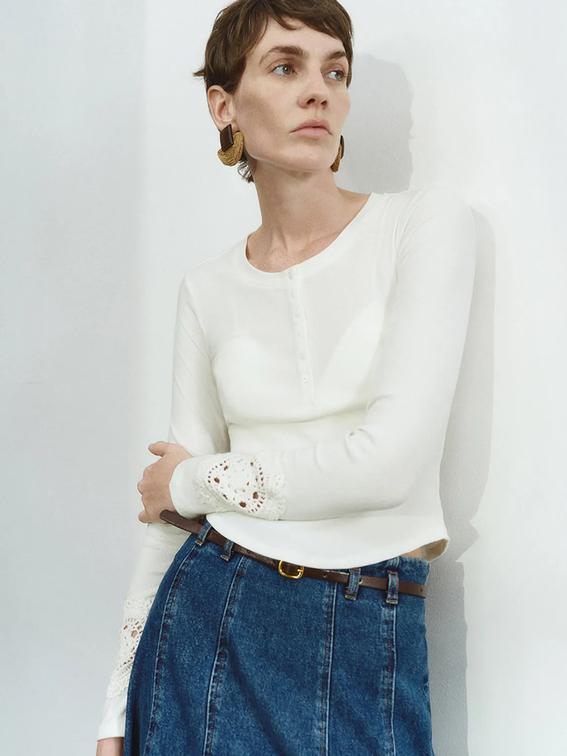 Crochet Design Skinny T-Shirts sold by Urban Revivo product image thumbnail 3