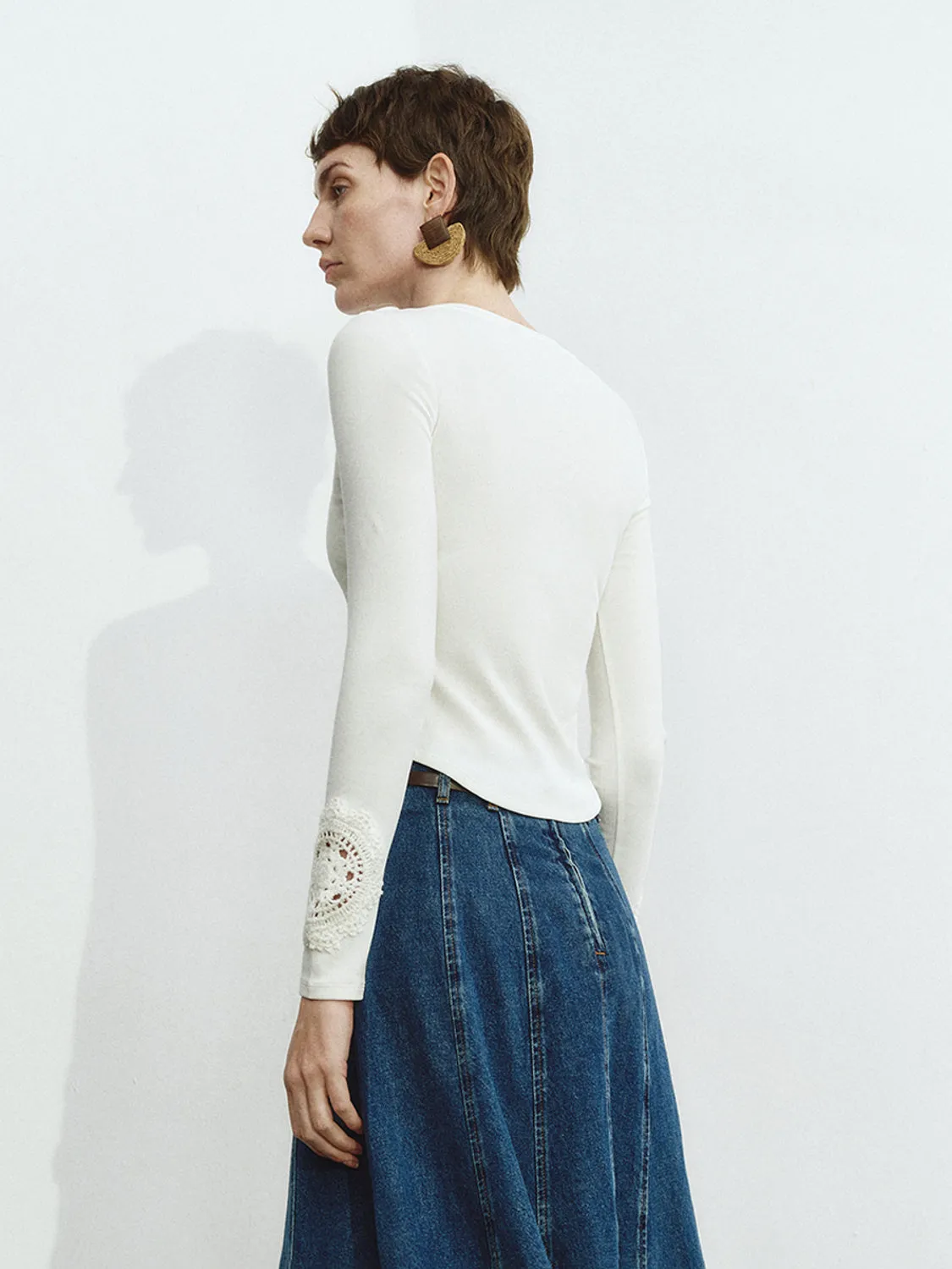 Crochet Design Skinny T-Shirts sold by Urban Revivo product image thumbnail 2